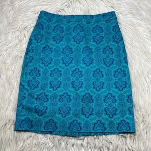 J.Crew Women's 2 Printed No. 2 Mini Skirt Pencil Blue Green Boho Paisley Floral